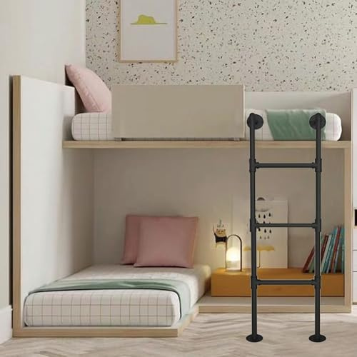 GHHVFEC Heavy Duty Wall Mounted Black Metal Iron Tube Bunk Bed Ladder 120cm Basement Window Well Egress Safety Climbing Ladder