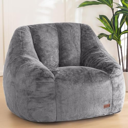 MAXYOYO Sittsäck för vuxna och barn, mjukt fuskpälsöverdrag, enkelsittsäck med fyllning, bekväm sittsäcksoffa med ryggstöd, accentstol, fåtölj för vardagsrum och sovrum