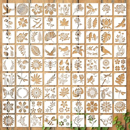 Shimmeroo 80Pcs Stencils for Crafts Reusable, Flower Stencils for Painting | Butterfly Flower Leaf Dragonfly Templates Kit for Crafts on Wall, Wood Fabric Craft Kit for Scrapbook Wood Wall Fabric Art