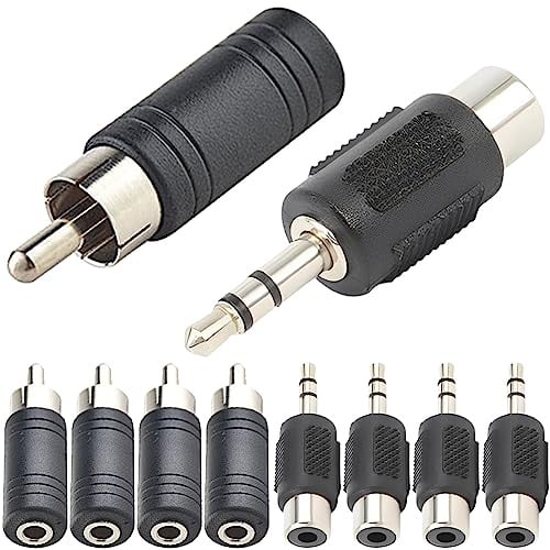 HAAMNING7 Adattatore jack stereo femmina da 1/8 pollici a maschio mono RCA e adattatore maschio stereo da 3,5 mm a adattatore mono femmina RCA, nichelato, nero (confezione da 10)