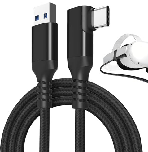 3M VR Link Cable USB to USB-C for Ocu-lus/Me-ta Quest 3/3S Quest 2 /Pro/Pico 4/Pico 4 Ultra,90 Degree 3A Nylon Braided USB C to A Link Cable,Long Headset Charger Cable Fast Charging Data Transfer