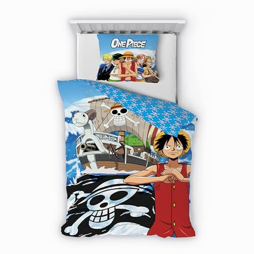 Träumschön One Piece Bettwäsche aus 100% Baumwolle 2tlg. 135x200 + 80x80 cm | Renforcé Piraten Bettwäsche mit Reißverschluss, leicht, atmungsaktiv, bügelfrei, ideal für den Sommer, OEKO-Tex zertifiziert