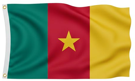 Kamerun Fahne 90x150 cm für die WM 2026 - Premium Flagge mit gelbem Stern & 2 goldenen Metallösen - Wetterfester Fanartikel Grün-Rot-Gelb - 100% Polyester für Mast & Balkon