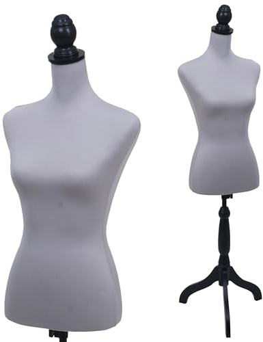 Mendler Schneiderpuppe HWC-Q24 Schaumstoff - grau | Schaufensterpuppe, Torso, weiblich, Abnehmbarer Bezug, FSC®-Zertifiziert