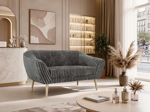 MKS MEBLE Sofa PIRS 2-Sitzer - Skandinavisches Design Couch, Gesteppte Polsterung, Wellenfederung, bequemes Polstersofa für Wohnzimmer - Buche Beine, Dunkelgrau Cord
