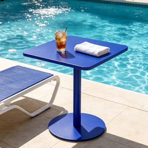 Drsyffsup Mesa de Comedor para Patio al Aire Libre de 2 a 4 plazas, Mesa de cóctel de Metal Duradera con Base Redonda para jardín, Patio Trasero, Piscina, mesas auxiliares Altas - Cuadrada