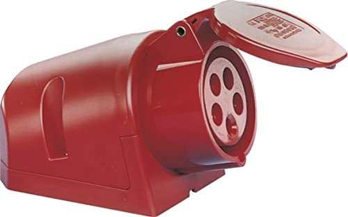 SiRoX CEE-Wanddose IP44 | 5-polig, 400 V, 16 A, 6 h | Robuste Wandsteckdose für Industrie & Baustellen | PA6-Gehäuse | Kupfer-Zink-Kontakte | Leitungseinführung oben oder hinten