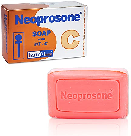 Neoprosone Hautaufhellende Seife, 2,82 oz / 80 g, Hyperpigmentierungsseife, Reinigungsriegel, Reduziert dunkle Flecken an Knien, Ellbogen, Gesicht, Intimbereichen, mit Vitamin C und Rizinusöl