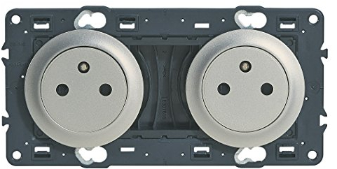 LEGRAND - Prise Electrique Double avec Terre Précâblée Céliane Surface - Prise Affleurante avec Socle Rétractable - Titane