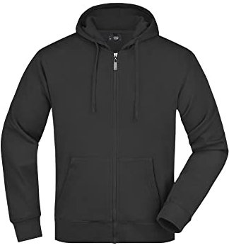 James & Nicholson Herren Kapuzenjacke - Klassische Sweatjacke mit doppellagiger Kapuze | Farbe: black | Grösse: XXL