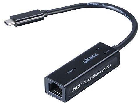 Akasa Type-C to Gigabit Ethernet Converter 15 cm | USB 3.1 | RJ45 | 1000Mbps | 5Gbps | AK-CBCA07-15BK | Compatible with MacBook, Dell and More