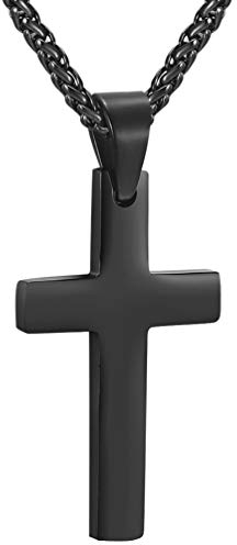PROSTEEL Kreuzanhänger Edelstahl Christlich Kreuz Halskette Minimalist Unisex Halskette für Männer Frauen Jungen Mädchen, Schwarz-L