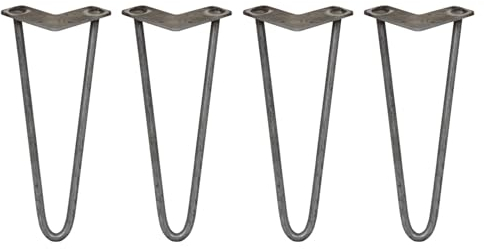 Monster Shop SKISKI LEGS 4 x Hairpin Legs/Hair Pin Legs Set Furniture Desk Bench Chair Table 12 2 Prong 12mm Raw Steel & Protector Feet…