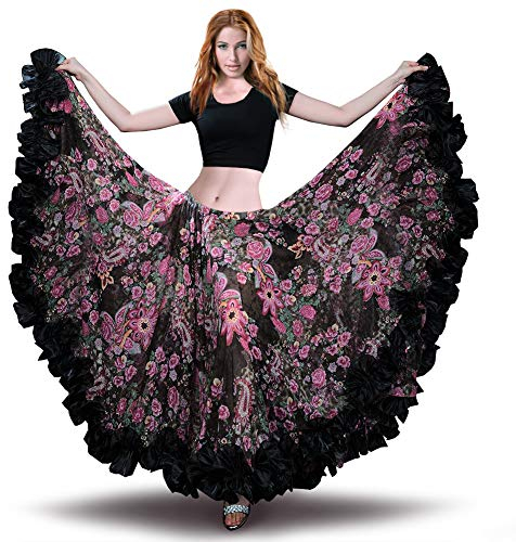 ROYAL SMEELA Danza del Ventre Femminile Gonna in Chiffon Voile Maxi Gonna Completa Stile Tribale Gonne Flamenco Vestito Boemo 360/720 Gradi Abiti da Ballo Floreali Classici