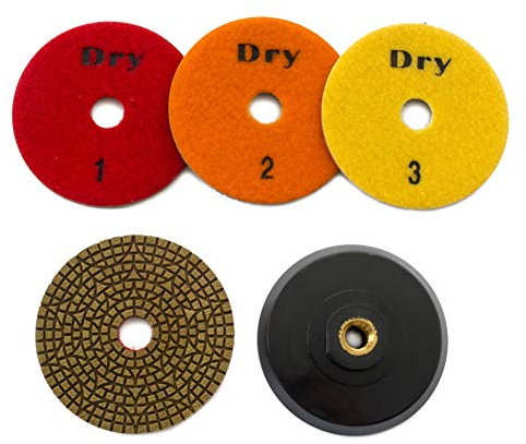 MAGICDSK Kit professionale USO A SECCO - 3 dischi abrasivi diamantati + supporto rigido, diam. 100 mm, per smussare, levigare, lucidare ceramiche, gres porcellanato, granito, Klinker, quarzite