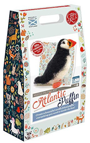 The Crafty Kit Company Atlantic Puffin Needle Felting Craft Kit for Beginners Including Corriedale Wool, Needles and Instructions
