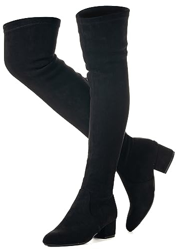Mtzyoa Stivali da donna con tacco alto a blocco, a punta, elasticizzati, sopra il ginocchio, Nero/Tacco 2 Pollici, 39 EU