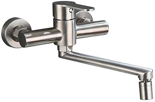 Robinet de cuisine mural mitigeur montage, cuivre pour évier de cuisine évier à linge, flexible 2 fonctions froid et chaud, robinet mural-Double sortie flexible