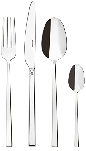 Sambonet Rock 52562-81 - Edelstahlgeschirrset, für 6 Personen, 24-teilig: 6 Gabeln, 6 Löffel, 6 Messer, 6 Teelöffel, Spülmaschinenfest, Silber / Schwarz