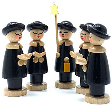 Drechslerei Friedbert Uhlig, Miniatur, Kurende Nr. 05KS, schwarz gebeizt, 5 Figuren, 5 cm hoch, aus regionalem Holz gedrechselt, echte Handarbeit aus dem Erzgebirge, Weihnachten, Holzkunst, Echtholz