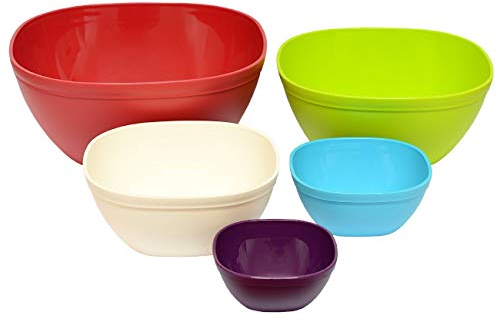 ENGELLAND 5 Bunte Kunststoffschüsseln im Set für Garten und Picknick, Mikrowellen und Spülmaschienen geeignet, in verschiedenen Farben (BPA Frei)