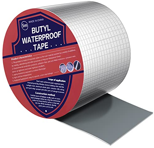 Bosuya Butyl Band Wasserdichtes(10cm x1.2mm X5m) Klebeband Aluminum Selbstklebend Dickes Reperaturband für Dachlecks,Fensterbrettlücken,Rohrbrüche