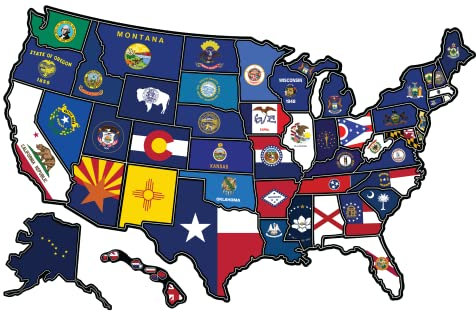 RV Vinyl-Aufkleber für Wohnmobil, USA-Karte, Vinyl-Aufkleber für Fenster mit Staatsflagge, Roadtrip-Karte von Amerika, wasserdicht, UV-Schutz für Fenster, Tür oder Wand (Flaggen)