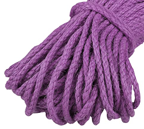 Uiopa Juteschnur Kordel 5mm, Natürliche Hanfseil Spagat Schnur Jutekordel Dicke Jute Schnur 10m Bastelschnur, Juteseil für Kratzbaum, DIY Kunsthandwerk, Garten, Geschenke Dekoration (Hellviolett)
