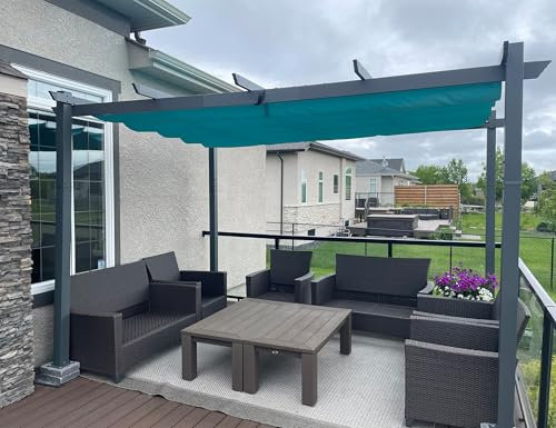 PURPLE LEAF Pergola Aluminium 3,65 x 3 m Tissu Teint en Fil, Pergola pour Terrasse Extérieur, Toit Coulissante, Pavillon De Jardin, Bleu