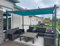 PURPLE LEAF Pergola Aluminium 3,65 x 3 m Tissu Teint en Fil, Pergola pour Terrasse Extérieur, Toit Coulissante, Pavillon De Jardin, Bleu
