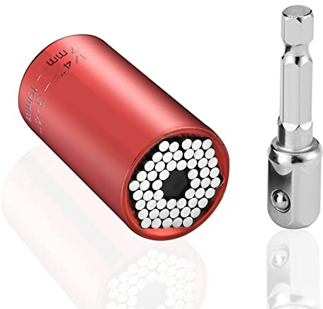 通用 HUAZHICHUN Universal Socket,Adapter Socket for Wrench Ratchet & Power Drill, Portable Hand Gadget,Self-Adjusting Multifunctional Sockets,Red Shell (7-19mm)