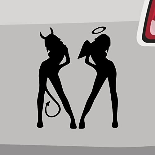 Stickerfreaks - Engelchen Teufelchen Aufkleber - 6 Größen, 21 Farben - Himmel Hölle PinUp Sexy - Schwarz - Made in Germany
