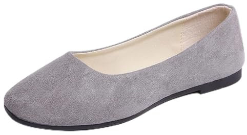 Hwalleum Women's Casual Square Toe Ballet Flats Ladies Stylish Slip On Ballerina Flats Girls Fashionable Solid Color Ballet Pumps Dolly Shoes Womens Comfy Office Driving Flat Shoes Loafers Grey
