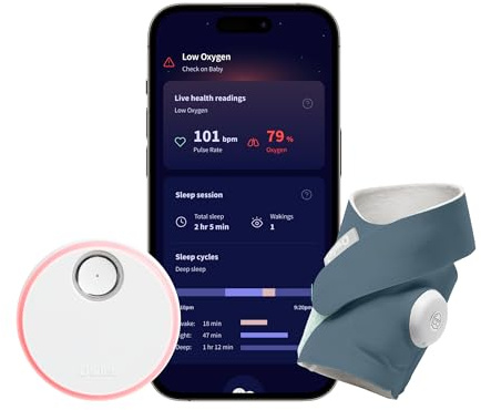 Owlet Dream Sock – Smart Wearable Baby Monitor, Infant SpO2 Monitor Tracks Heart Rate & Oxygen - Parents Receive Alerts, Sleep & Health Insights via App - Bedtime Blue