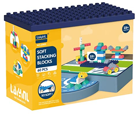 Weiche Bauklötze für kleine Kinder. Kompatibel mit Lego Duplo. 60 Teile und Basis zum Bauen