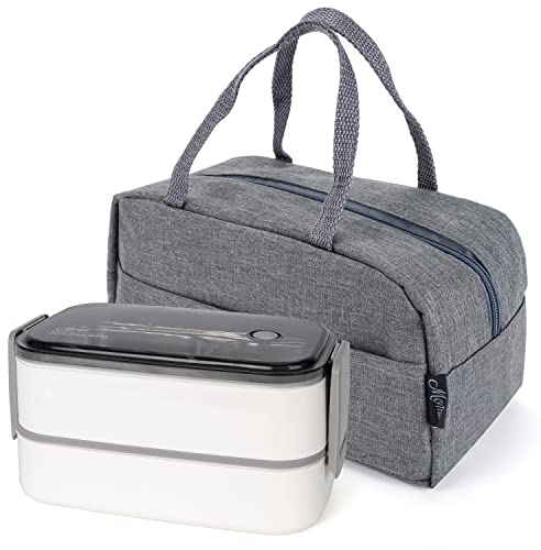 Premium Lunchbox Erwachsene und Kinder inkl. Tragetasche und Besteck Bento box Edelstahl mit Fächern Brotdose Kindergarten Lunch Jausenbox Brotdosen Bananenbox (Weiß)