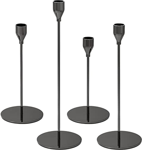 bremermann 4er-Set Kerzenhalter, Kerzenständer für Stabkerzen, Metall (Schwarz)