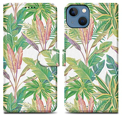 Cadorabo Hülle kompatibel mit Apple iPhone 14 Handyhülle ausim Muster Design Premium Kunst Leder Flip Klappbare Stoßfeste Magnetische [Standfunktion] Case Hülle für iPhone 14 in Grün