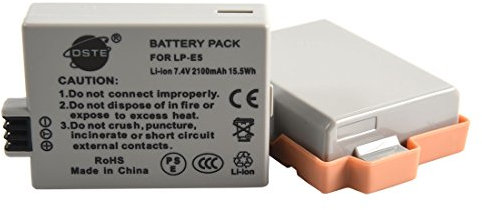 DSTE 2-Pack Ersatz Batterie Akku Kompatibel für Canon LP-E5 EOS 450D 500D 1000D Kiss F X2 X3 Rebel XS XSi T1i Kamera