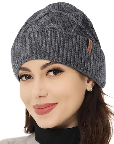Outdoor Shaping Warme Merino Wollmütze Cable Knit, Winter Strickmütze Damen Herren,Atmungsaktive Beanie 100% Wolle, Geschenkbox für Outdoor Skifahren Wandern