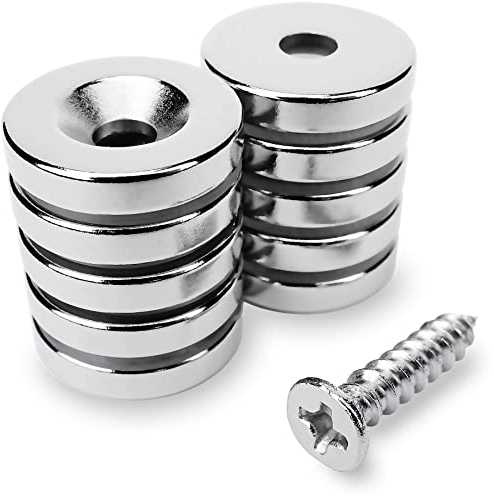 Sensei 10 Stück Ring-Neodymmagnet 15x3 mm mit Öffnung für Schraube, belastbar bis 2,4 kg + 10 Holzschrauben im Set
