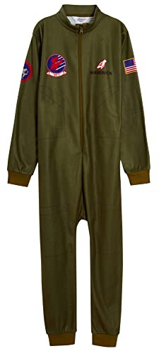 Top Gun Combinaison en polaire officielle Maverick Tom Cruise pour garçons et adolescents Costume de pilote de combat Vert, Vert, 13 ans
