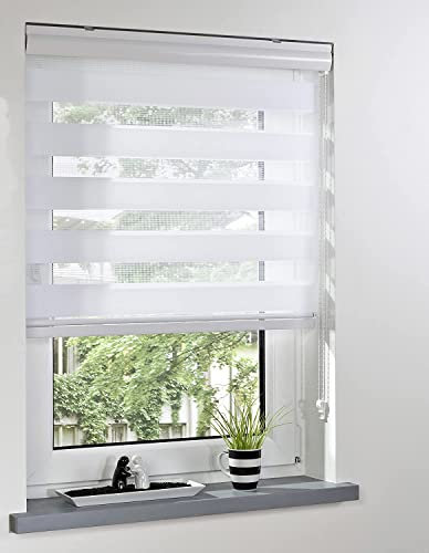 My home store Day and Night Light Blinds - Blackout Zebra Roller Blinds Window Door Curtain For Bedroom Windows - Translucent Vision Curtains (White, 124x165cm)