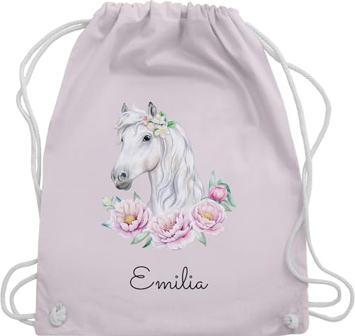 Turnbeutel Rucksack - Pferde - Pferdemotiv Pferdekopf Pferd Name - Unisize - Pastell Rosa - turnsackerl mädchen kindergarten personalisierte reiten turnen beutel kita tasche pferdegeschenk