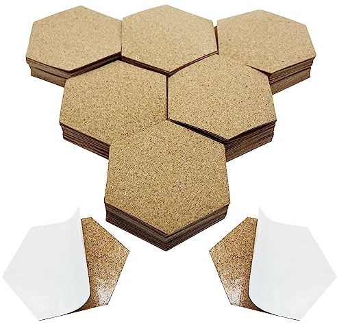 Allazone 120 Stück Selbstklebende Korkuntersetzer Sechseck, 10 x 10CM Korkmatten Korkunterlage Korkfliese für Untersetzer und Heimwerker