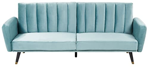 Beliani 3-Sitzer Schlafsofa Samtstoff blau verstellbare Rückenlehne Glamourös Vimmerby