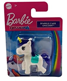Barbie Mattel HFG33 Dreamtopia Lollipop Unicorn Glitzer Mähne Mini Einhorn Spielfigur weiß für Kinder 5 cm, klein