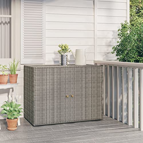 BULANED Gartenschrank, Pflanztisch, Grilltisch, Außen Schrank, Outdoor Schrank, Balkonschrank, Vorratsschrank, Terrassenschrank, Grau 100x55,5x80 cm Poly Rattan