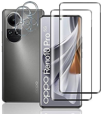 Yanwom [2+2 Protector de Pantalla para OPPO Reno 10 Pro/Reno 10 5G Cristal Templado + Protector de Lente de Cámara, 9H Dureza Antiarañazos Sin Burbujas, HD Vidrio Templado Film Protection