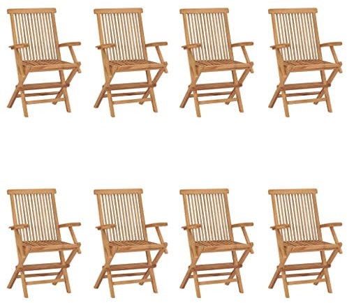 RAUGAJ Klappbare Gartenstühle, 8 Stück, massives Teakholz, Artikelmaterial: fein geschliffenes Teak-Hartholz mit Wasserbasis